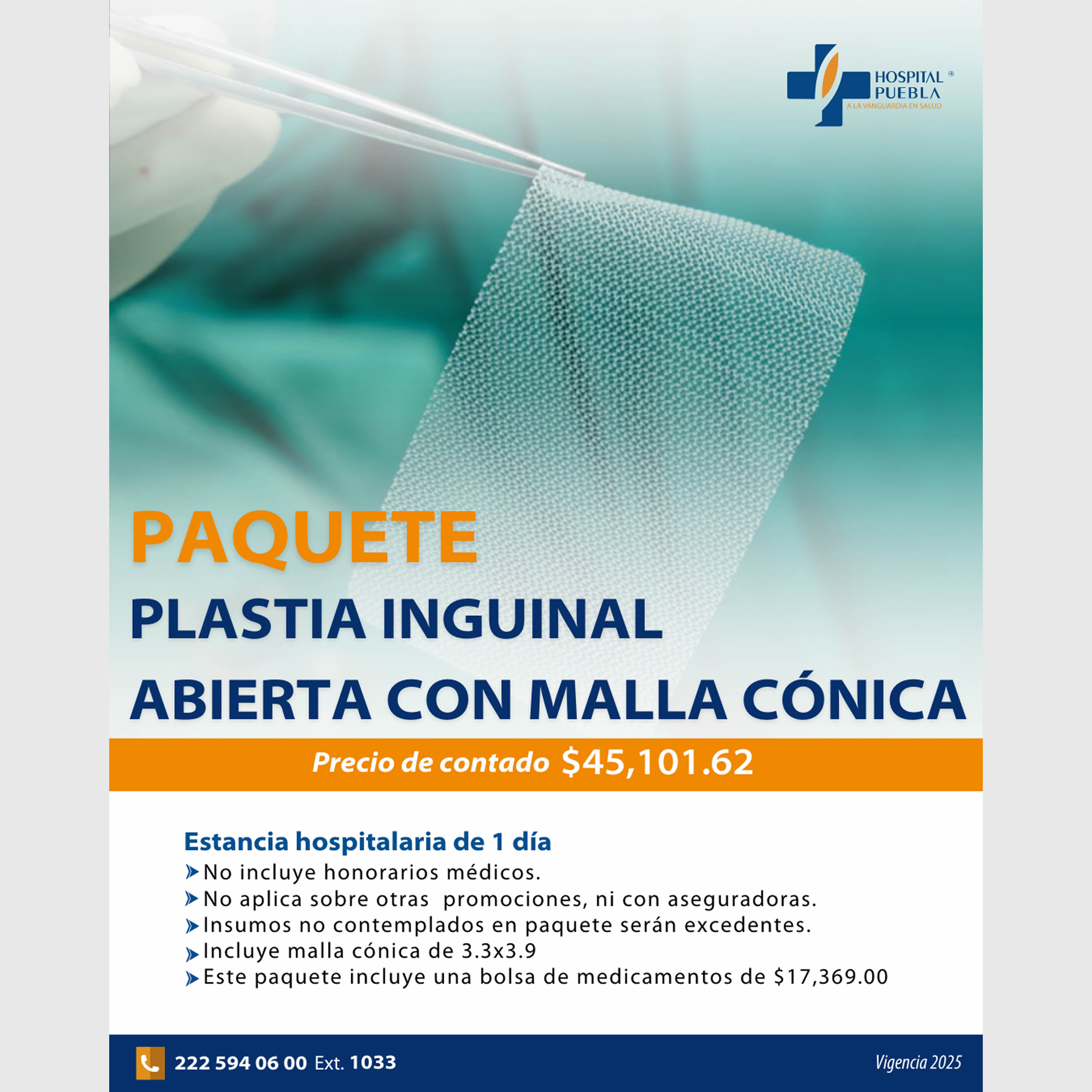 Paquete de Plastia Inguinal Abierta Con Malla Cónica